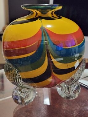 Signed Renato Plesi for B.A.G. Barovier & Toso Murano Art Glass Tripod Vase